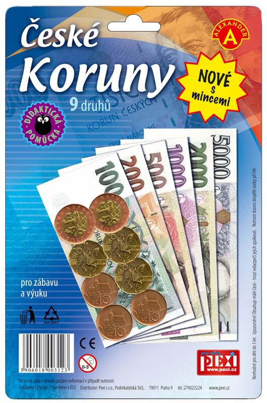 ČESKÉ KORUNY s mincemi-peníze do hry