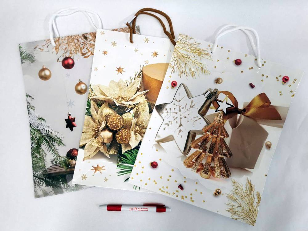 Taška dárková papír. L 28x34x9 cm - Vánoce (různé motivy)