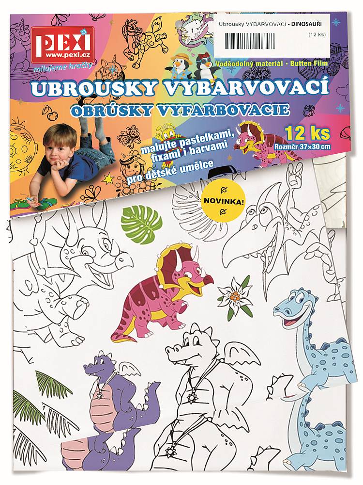Ubrousky VYBARVOVACÍ - DINOSAUŘI (12 ks)