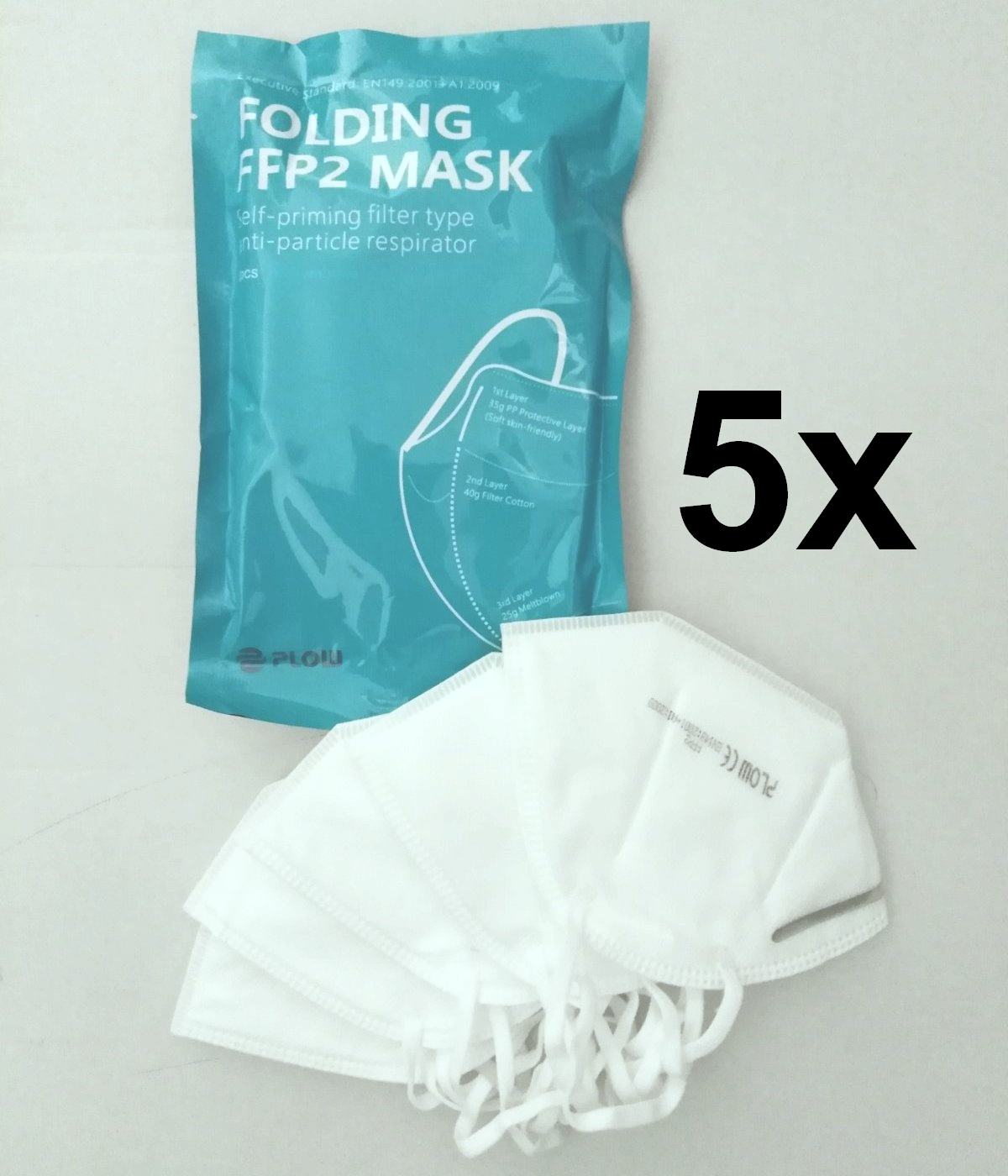 Sada 5 ks Respirátor PLOW - FFP2, skládaný, bez ventilu (95% ochrana)